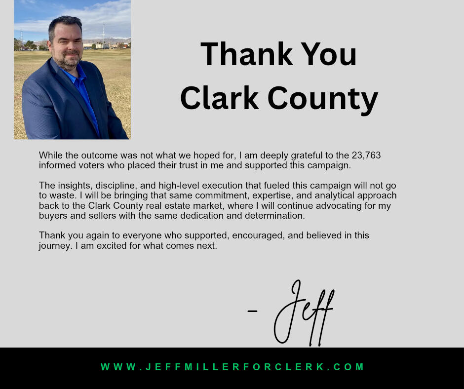 Jeff Miller, Democratic Candidate for Clark County Clerk 2026 vs. Lynn Goya.
